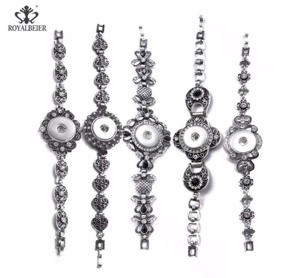 

charm bracelets royalbeier 5pcslot est design 18mm snap button bracelet stainless steel love flowers charms diy for women sz05638249651, Golden;silver