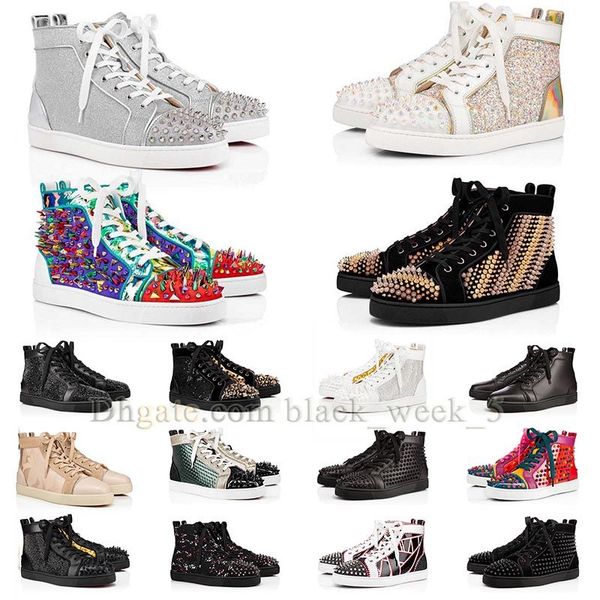 

new red casual shoes sneakers platform vintage bottomed flat rivets spike shoe loafers glittering designer famous dhgate bottomes pump boots, Black