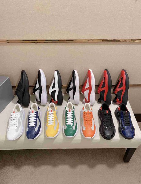 

2022 men america's cup leather sneakers casual shoes patent flat trainers black mesh lace-up outdoor runner high-quality 38-45