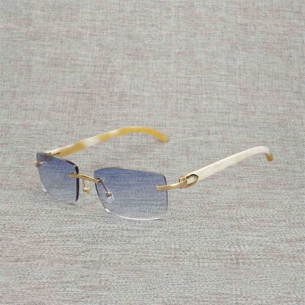 

2023 designer glasses new vintage buffalo horn sunglasses men rimless square natural wood glasses for club driving shades retro gafas 012n, White;black