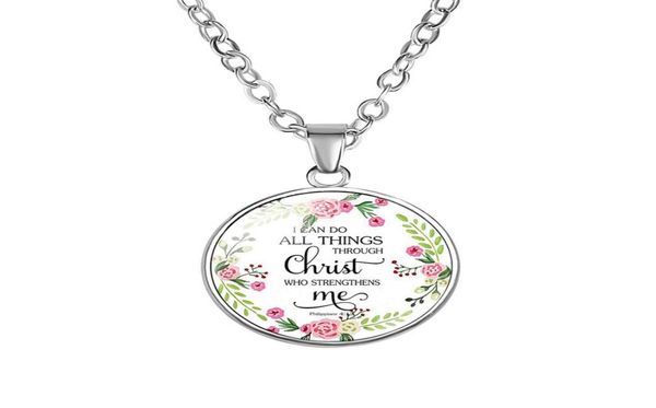

new religion bible scripture necklace for women christians verses letter flower glass cabochon pendant chains faith jewelry gift3688206, Silver