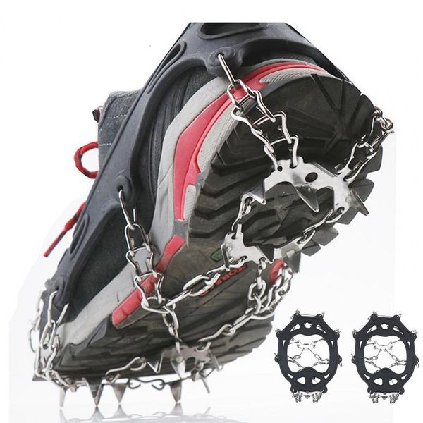 

crampons 1 pair anti slip 19 spike hiking teeth shoe cover outdoor ice snow spiked grip cleat 230404, Black;blue