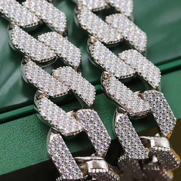 

lightweight and suitable for everyday wear s925 silver moissanite diamond 3 rows 15mm 18mm necklace cuban link man chain