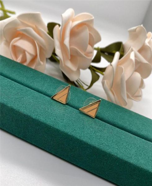 

trendy metal triangle earrings charm women letter studs with stamps simple style personality dangler whole6961586, Golden