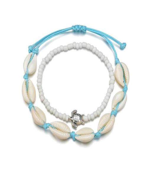 

vsco puka shell anklets 2 pieces set for vsco girl woven natural shells hawaiian style casual hand ornament beach seashell anklets4371530, Red;blue