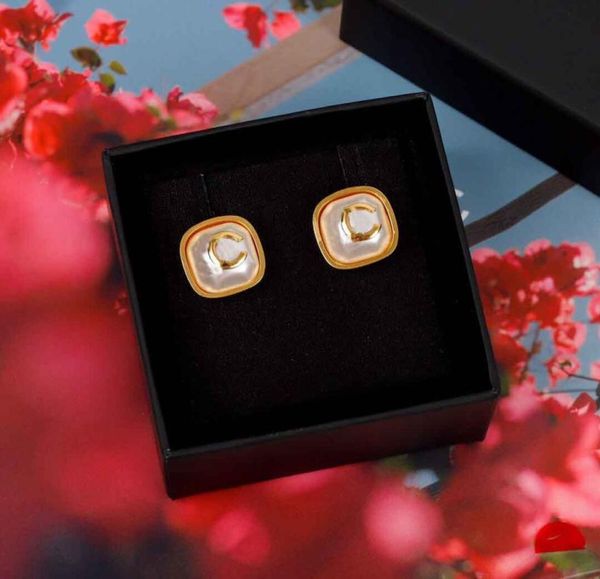 

2022 charm stud earring square shape with white shell design in 18k gold plated for women wedding jewelry gift have bo9618953, Golden