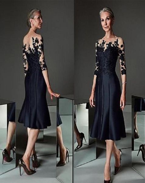 

gorgeous black mermaid mother of the bride dresses jewel sleeveless applique lace wedding gown kneelength mother gown long formal8546860, Black;red