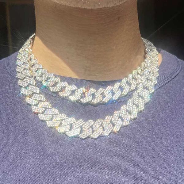 

yu ying gems 3rows 15mm width 925 solid silver necklace with d color moissanite cuban link chain hip hop jewelry
