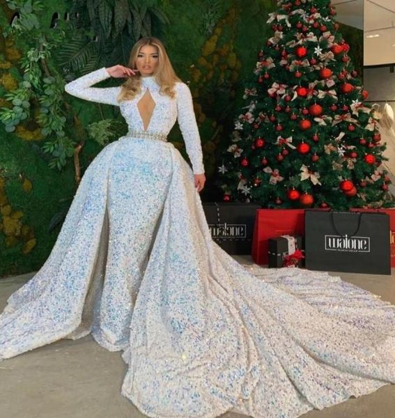 

stunning sequin evening dresses with detachable high neck long sleeves prom dress for women open back party pageant wear6662226, Black