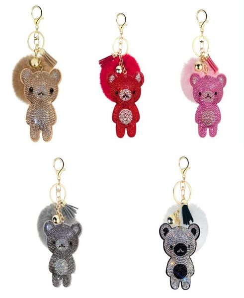 

kimter cute bear key rings jewelry animal pompom keychain bag pendant faux rabbit fur keyring fluffy ball keyfobs holder 6 styles 3048556, Slivery;golden