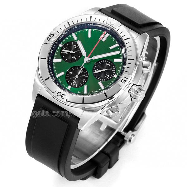 

man watch men's sports watches designer wristwatch three eyes with green dial box and paper sapphire rubber strap adjustable montre de, Slivery;brown
