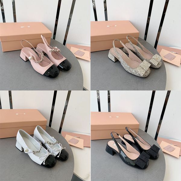 

ladies leather thick heel ballet shoes miu mary jane shoes female pearl chain female retro wild color black and white female leisure vacatio