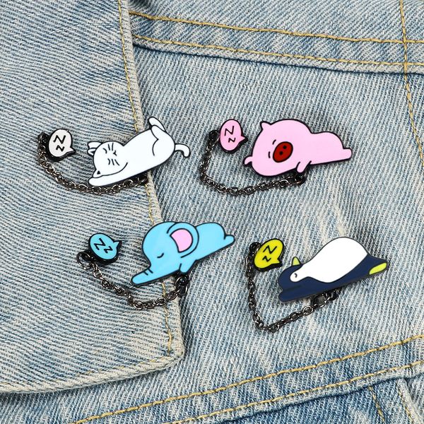 

sleeping elephant pig peguin cats brooch cute anime movies games hard enamel pins collect metal cartoon brooch backpack hat bag collar lapel, Blue