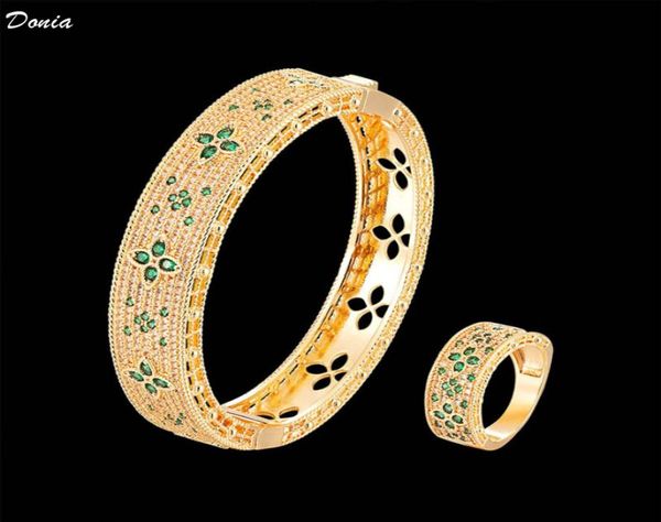 

donia jewelry luxury bangle fourleaf flower exaggerated titanium steel bracelet microinlaid colored zircon european and american9440042, Black