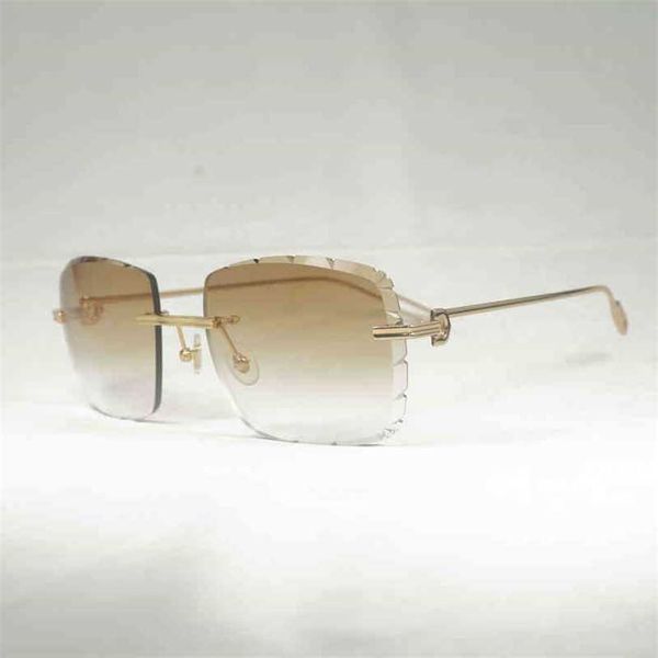 

2023 designer glasses new oversized sunglasses men vintage diamond cut gafas retro metal shades women goggles for outdoor rimless glasses 06, White;black