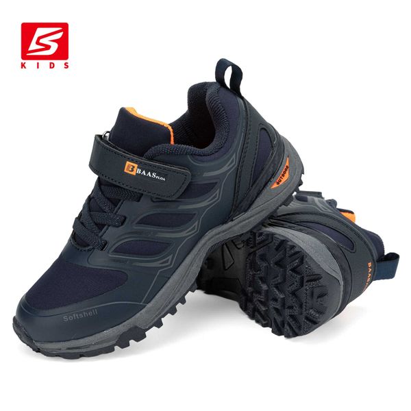 

athletic outdoor baasploa children sneakers boys hiking shoes outdoor sports running shoe for boy leather non-slip breathable school kids sn, Black