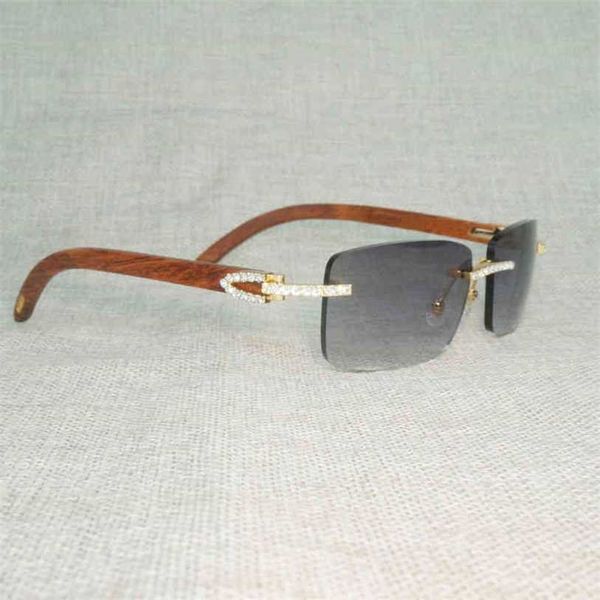 

2023 designer glasses new rhinestone natural wood rimless men wooden square sunglasses retro stone shades culos eyewear for club summer, White;black