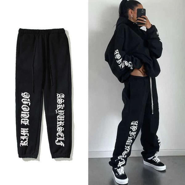 

askyourself nostalgia kim duong letter printed brushed guards pants, Black