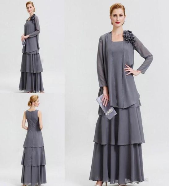 

grey 2019 mother of the bride dresses with long sleeve jacket beading evening gowns wedding party dress plus size tulle formal wea8305185, Black;red