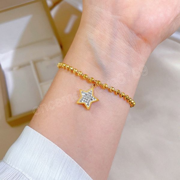 

stainless steel bracelets crystal zircon star fashion beads chain charm bracelet for women trend jewelry wedding party gifts, Golden;silver