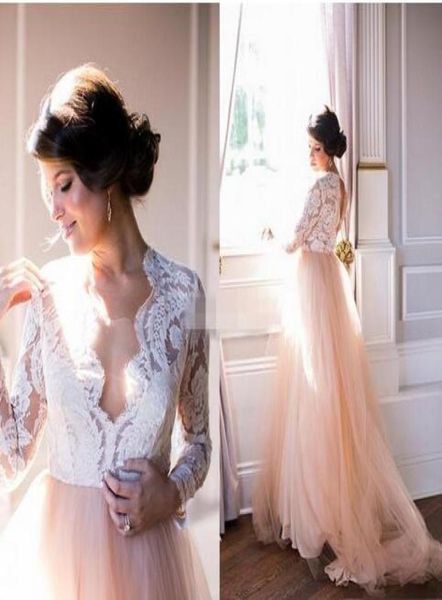 

champagne and white wedding dresses aline 2019 lace illusion long sleeve square open back empire waist wedding dress bridal gowns7009818