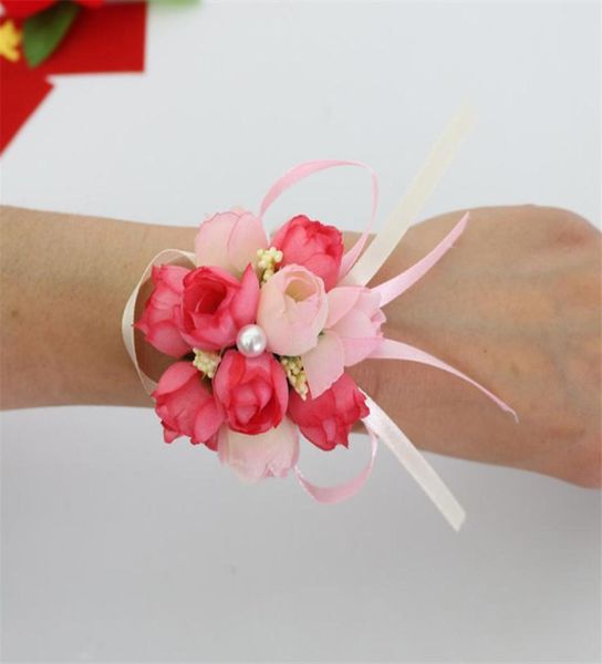 

bride wrist flower corsage bridesmaid sister hand flowers wedding ball artificial silk flower bracelet new arrival9049356