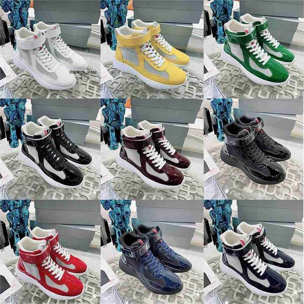 

designer sneakers america cup shoes men sneakers high patent leather flat trainers black blue mesh lace-up nylon casual shoe outdoor sneaker