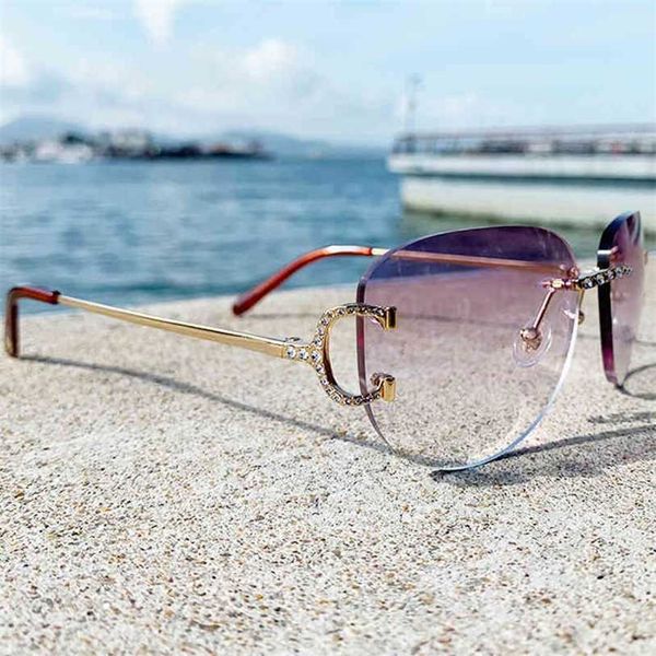 

2023 designer glasses new stones men rimless plot diamond large c eyewear hiphop shades summer wire sunglasses spring de sol, White;black