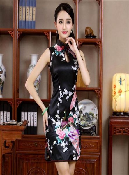 

summer mini cheongsam traditional chinese twill womens style rayon dress elegant slim qipao novelty vestidos designer clothes1148241, Blue;red