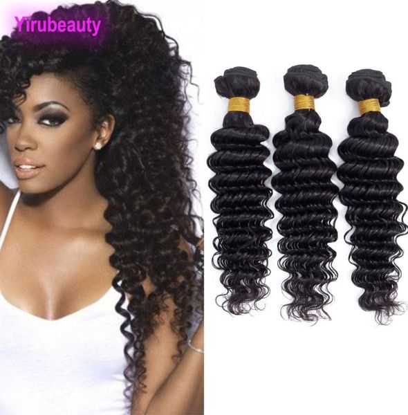 

malaysian human hair three bundles deep wave 3pcslot hair extensions natural color 95105gpiece deep curly whole yirubeauty6650042, Black