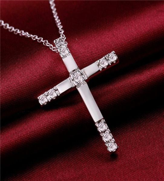 

2014 new design 925 silver plated cross pendant necklace with zircon fashion jewelry christmas gift 9447069