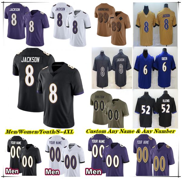 

Custom Football Jersey Lamar Jackson Gus Edwards Zay Flowers Mark Andrews Nelson Agholor Odell Beckham Jr. Roquan Smith Patrick Queen Justin Madubuike Ray Lewis 4XL, Men black