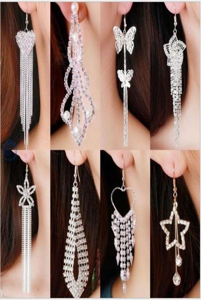 

mix tassel dangle chandelier earrings exaggerated super long rhinestone s windmill fringe ear wire drop earings korean jewelry bul8490091, Silver