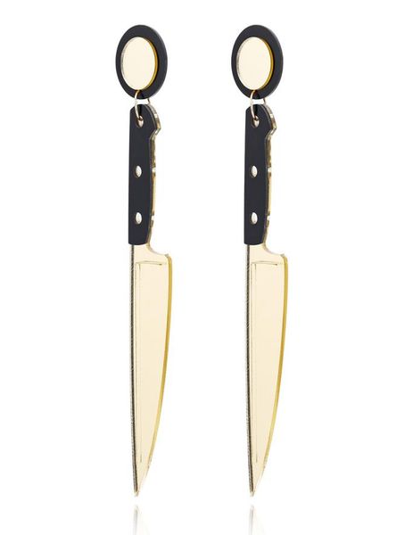 

punk exaggerated knife dangle earring cool hip hop acrylic long tassel rock women men stud earrings mirror surface ear stud2165256, Silver