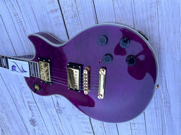 

Customized electric guitar, purple flower, bright light, gold accessories, in stock, available in stock,lightning package
