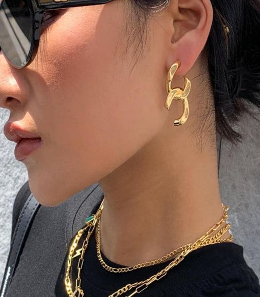 

tide brand stud ins hiphop kardashian ken bean cross chain earrings plated 18k gold fashion allmatch highend gift jewelry9710529, Golden;silver