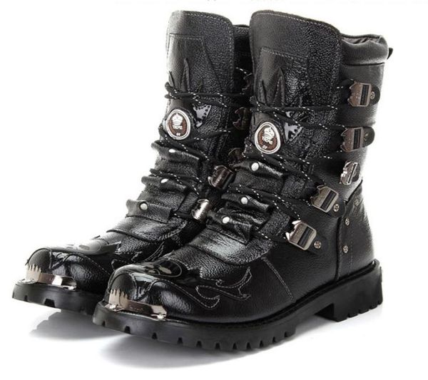

army boots men military boots 2021 leather winter black cowboy snow metal gothic punk boots male shoes5856609