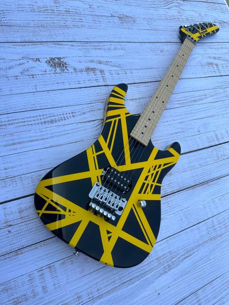 

5150 electric guitar, imported alder body, Canadian maple fingerboard, signed, classic yello and white stripes,