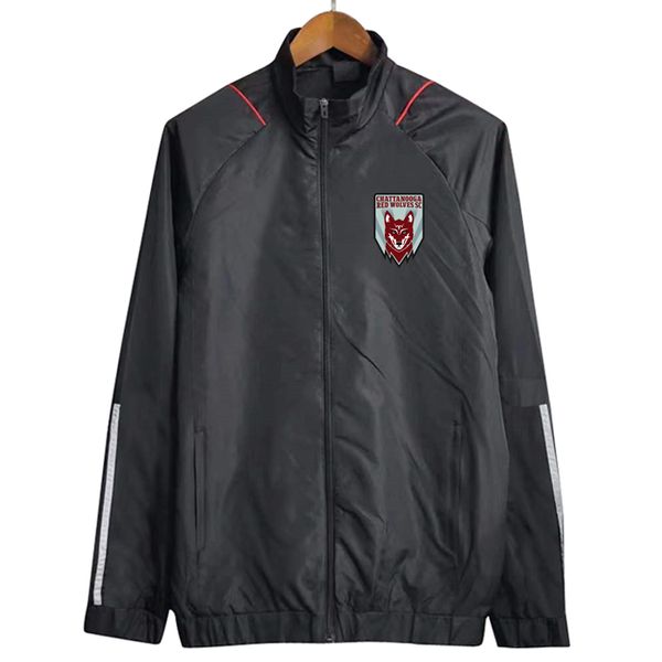 

chattanooga red wolves mens jackets long sleeve full zipper hooded soccer windbreaker hoodie windproof football jacket sports windbreakers c, Black;brown