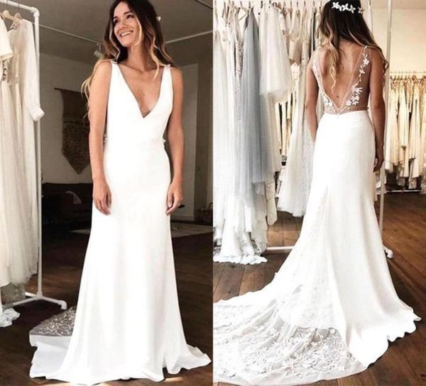 

simple a line wedding dresses v neck backless tulle satin lace wedding guest dress bridal gowns bridesmaid dress bm15133625395, White