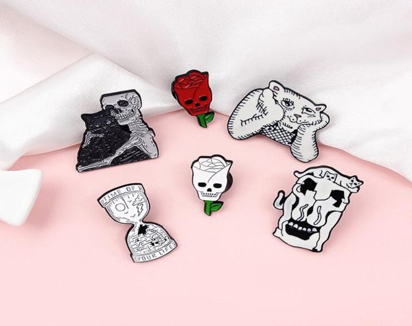 

punk style brooches pin for women kids time of stand clock skll flower fahsion jewelry shirt coat dress denim bag decor enamel pin8421349, Gray