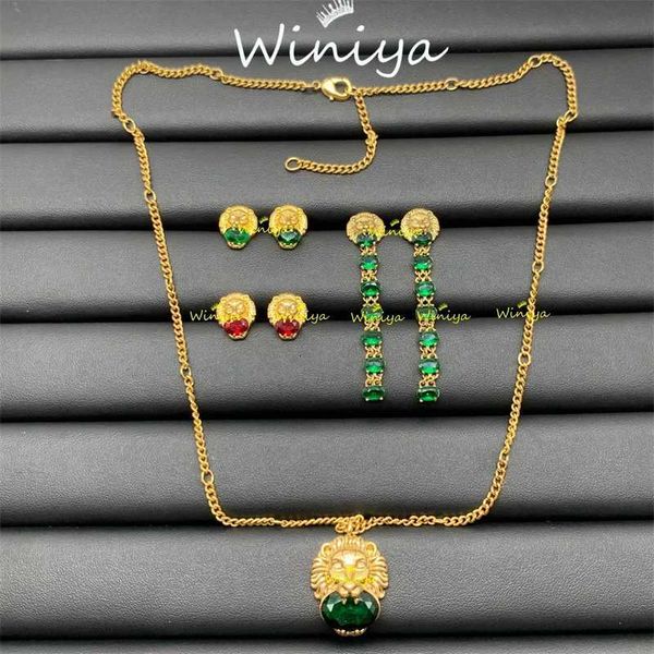 

gujia 2023 new brass color necklace earrings female emerald jewelry, Silver