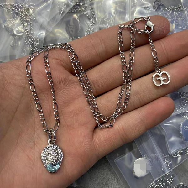 

luxury brand designer double letter pendant necklaces 18k gold plated heart-shaped sweater newklace chain for women jewerlry accessories gn-, Silver