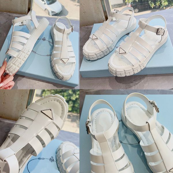 

2023s new official womens sandal upper with triangle signature logo casual white beach sandals sandals summer style square head thick platfo, Black