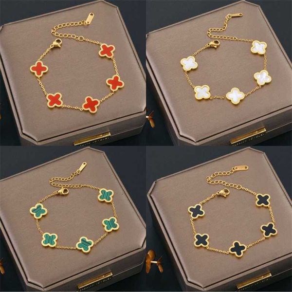 

design jewelry bracelet fashion net red new four leaf clover bracelet female fritillaria multiflora good luck titanium steel bracelet, Black