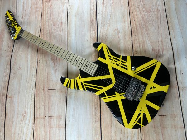 

5150 electric guitar, imported alder body, Canadian maple fingerboard, signed, classic yello and white stripes, lightning package