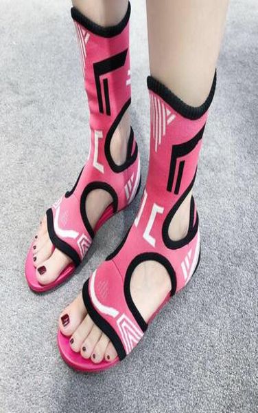 

the new style knits versatile socks with round open toe hollow bottom and fashionable four seasons cool boots 4348911, Black