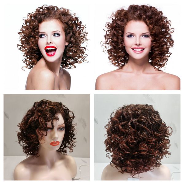 

human hair wig for women 14 inch deep brown glam curl spiral curl wave grace wave deep brown wigs, Black