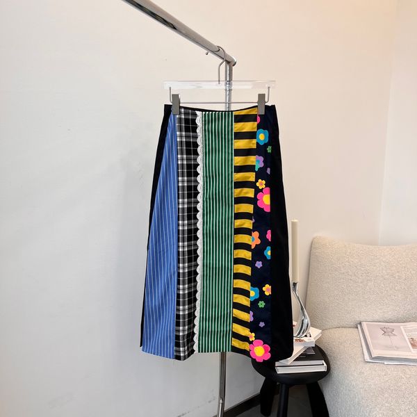 

half skirt multi color patchwork casual loose fit patchwork long skirt creative and stylish personality, Black