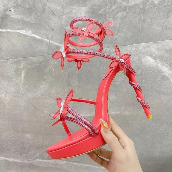 

Latest Margot Gold Crystal Sandals Rene Caovilla Bowtie Waterproof platform high heels 12.5cm Designer Evening shoes coiled snake strap thatworks wedding shoes, Burgundy